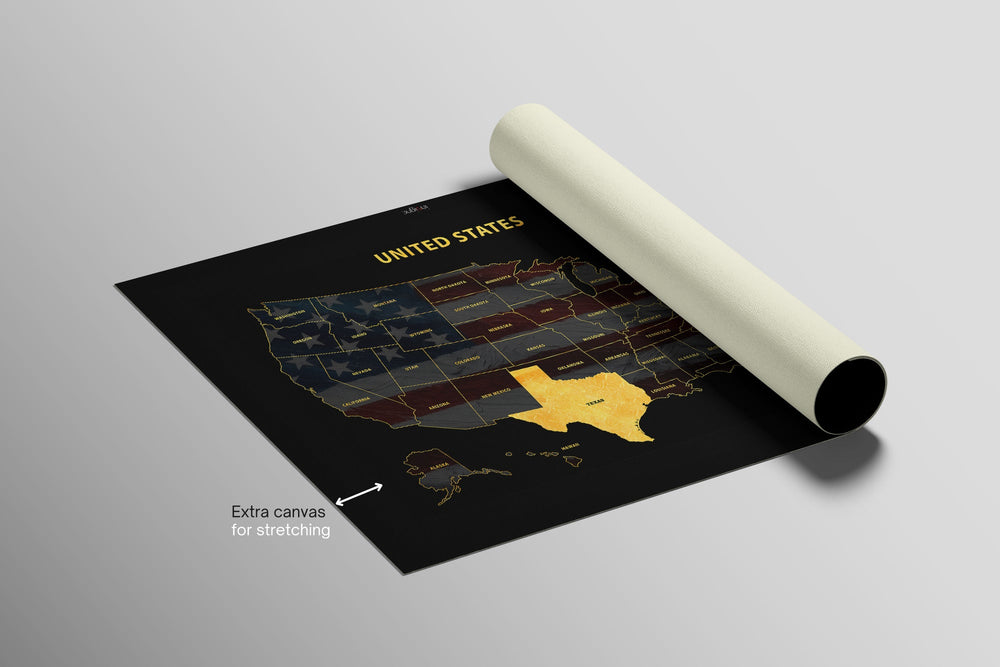 Texas State Map — Haptic 3D Embossed Metal Wall Art rolled canvas preview A