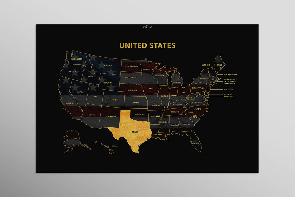 Texas State Map — Haptic 3D Embossed Metal Wall Art rolled canvas preview D