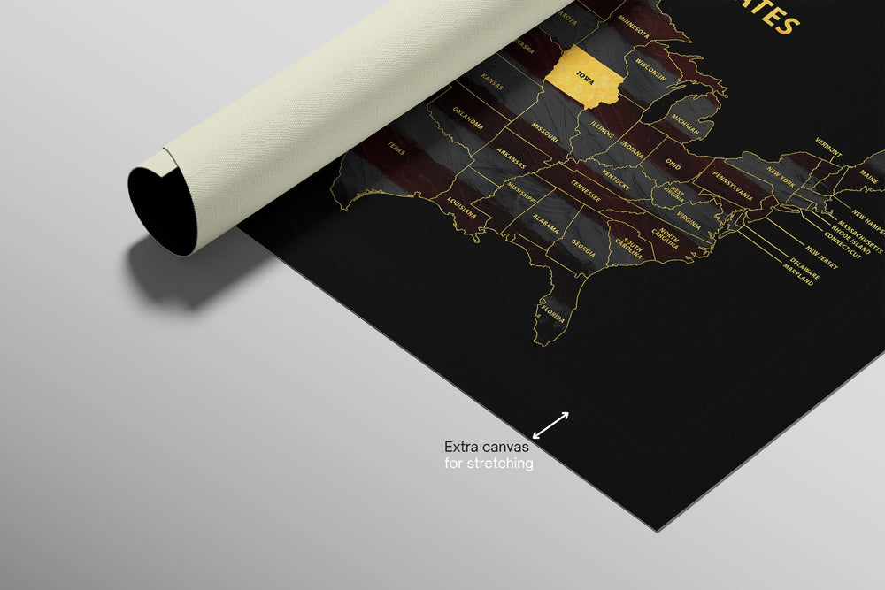 Iowa State Map — Haptic 3D Embossed Metal Wall Art rolled canvas preview C