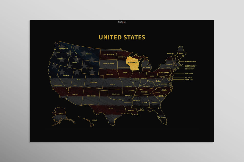 Wisconsin State Map — Haptic 3D Embossed Metal Wall Art rolled canvas preview D