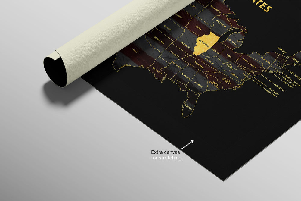 Illinois State Map — Haptic 3D Embossed Metal Wall Art rolled canvas preview C