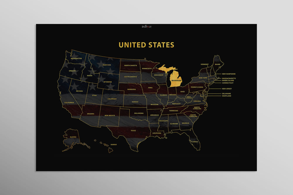 Michigan State Map — Haptic 3D Embossed Metal Wall Art rolled canvas preview D