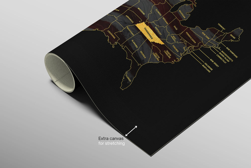 Tennessee State Map — Haptic 3D Embossed Metal Wall Art rolled canvas preview B