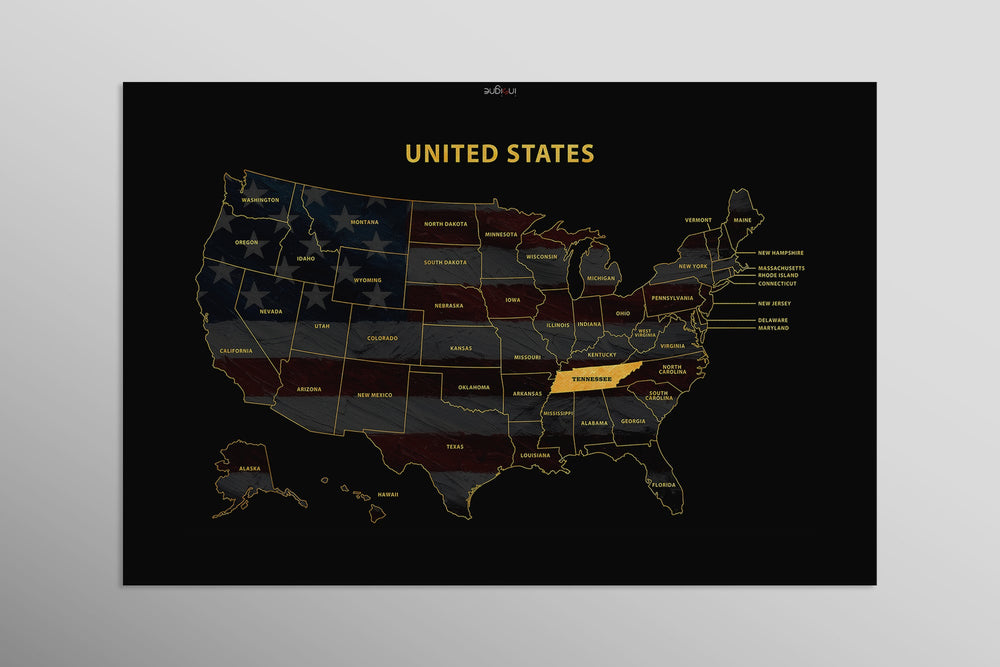 Tennessee State Map — Haptic 3D Embossed Metal Wall Art rolled canvas preview D