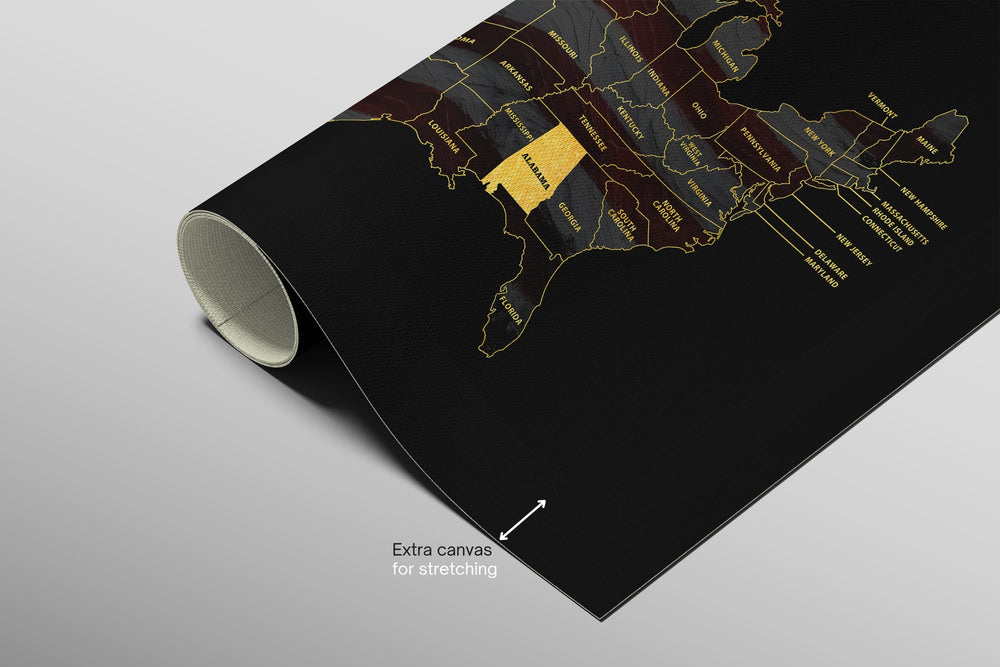 Alabama State Map — Haptic 3D Embossed Metal Wall Art rolled canvas preview B