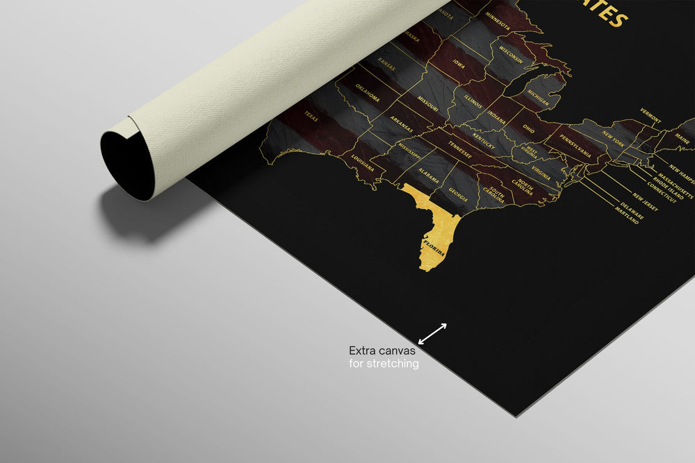 Florida State Map — Haptic 3D Embossed Metal Wall Art rolled canvas preview C
