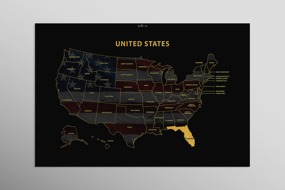 Florida State Map — Haptic 3D Embossed Metal Wall Art rolled canvas preview D