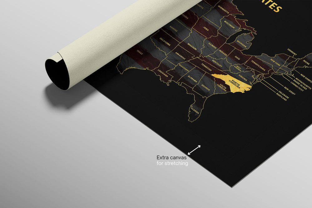 North Carolina State Map — Haptic 3D Embossed Metal Wall Art rolled canvas preview C