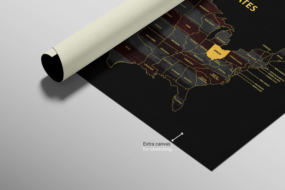 Ohio State Map — Haptic 3D Embossed Metal Wall Art rolled canvas preview C