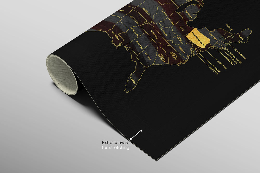 Pennsylvania State Map — Haptic 3D Embossed Metal Wall Art rolled canvas preview B