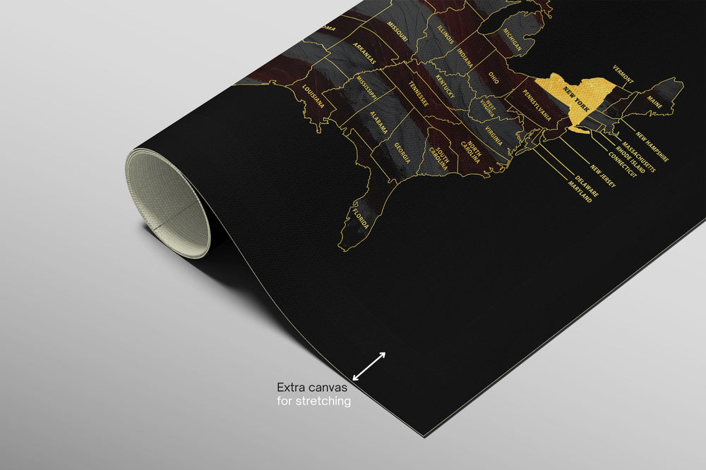 New York State Map — Haptic 3D Embossed Metal Wall Art rolled canvas preview B