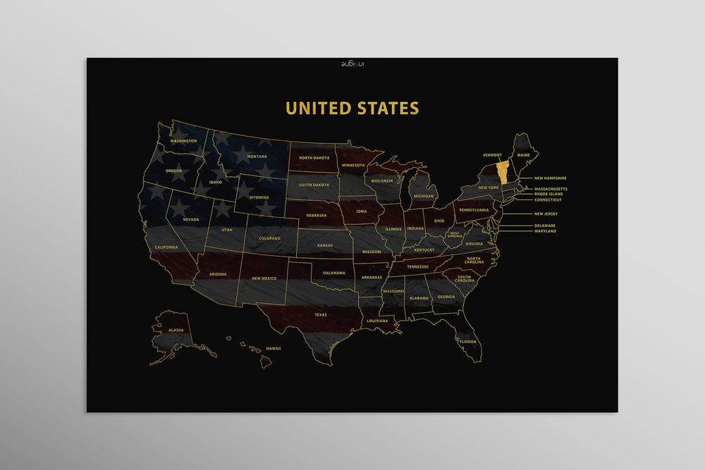 Vermont State Map — Haptic 3D Embossed Metal Wall Art rolled canvas preview D