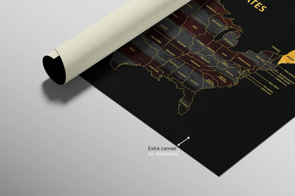 Maine State Map — Haptic 3D Embossed Metal Wall Art rolled canvas preview C
