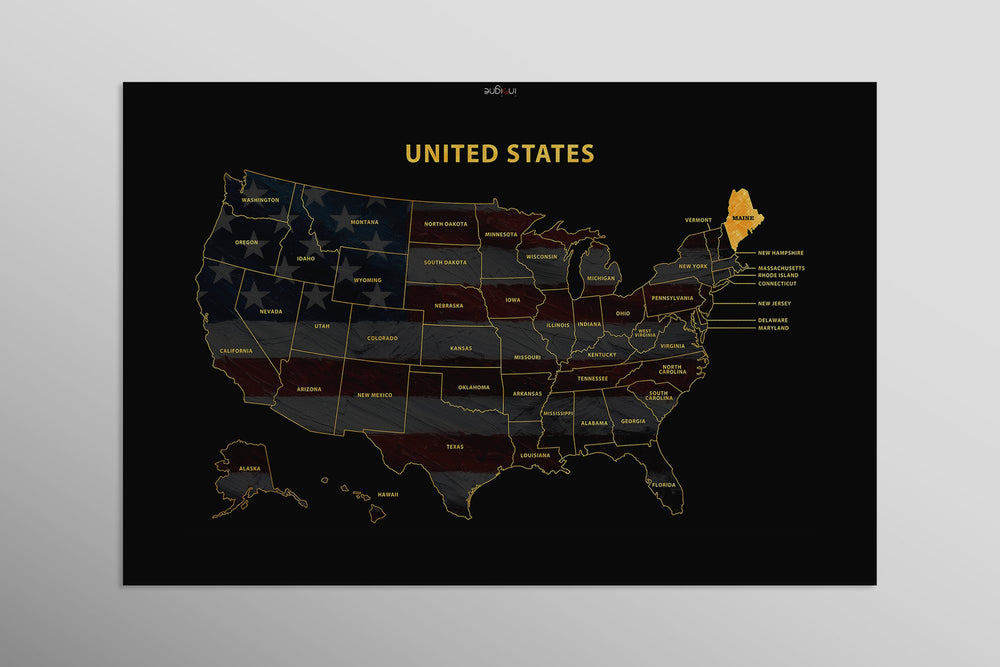Maine State Map — Haptic 3D Embossed Metal Wall Art rolled canvas preview D