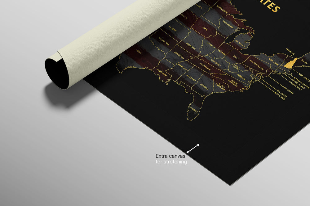 New Hampshire State Map — Haptic 3D Embossed Metal Wall Art rolled canvas preview C