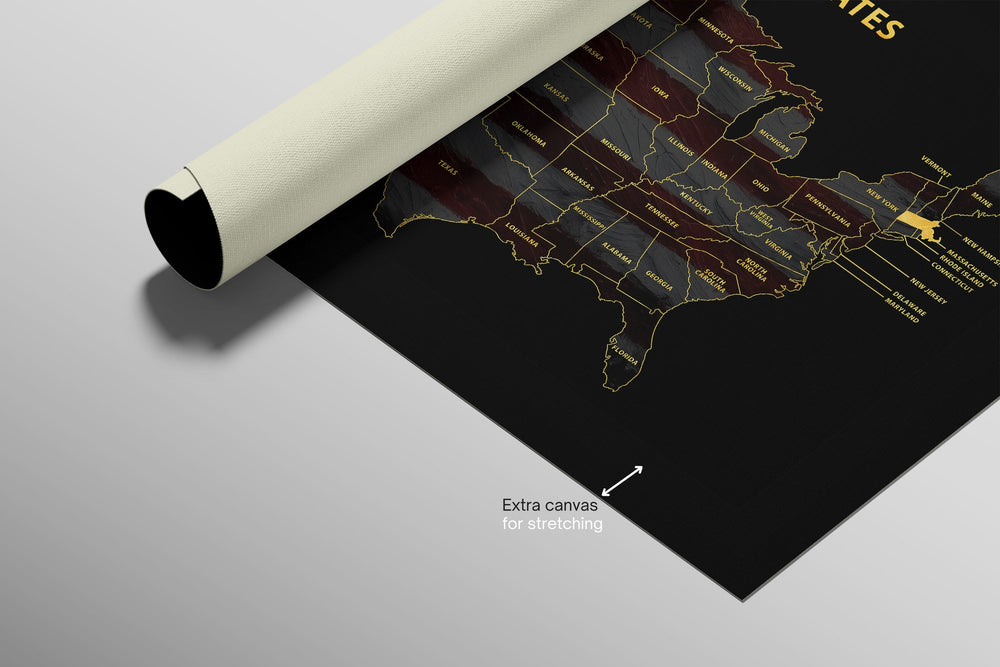 Massachusetts State Map — Haptic 3D Embossed Metal Wall Art rolled canvas preview C