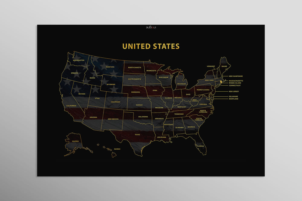 Rhode Island State Map — Haptic 3D Embossed Metal Wall Art rolled canvas preview D