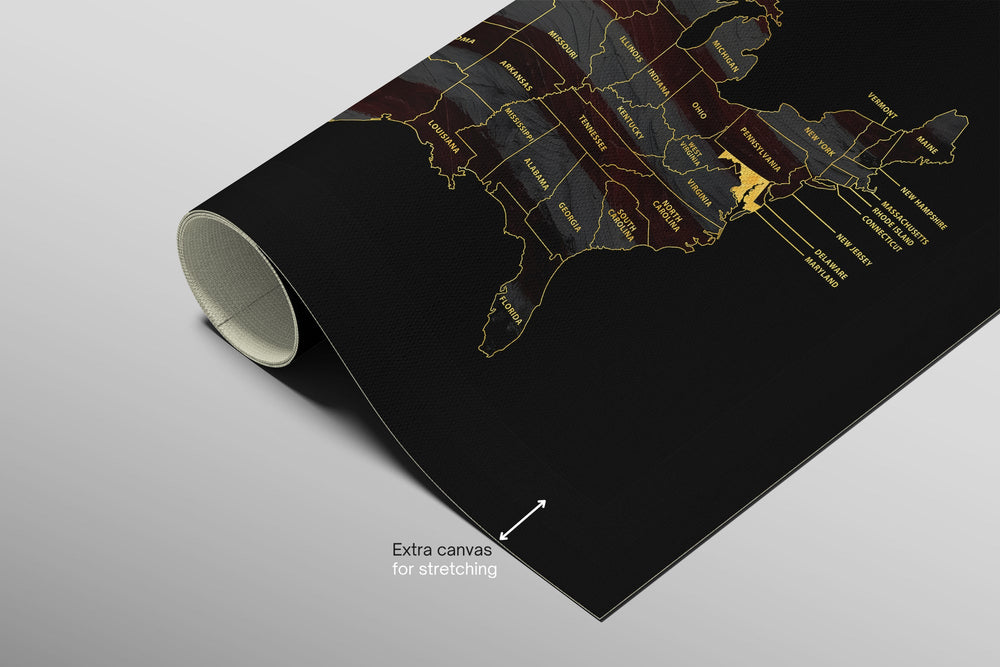 Maryland State Map — Haptic 3D Embossed Metal Wall Art rolled canvas preview B
