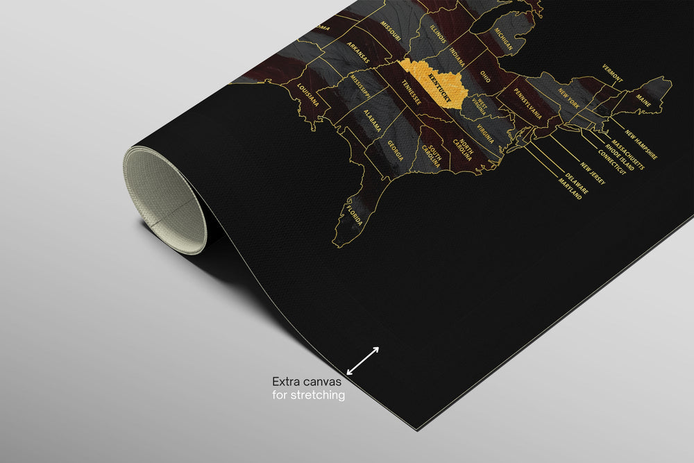 Kentucky State Map — Haptic 3D Embossed Metal Wall Art rolled canvas preview B