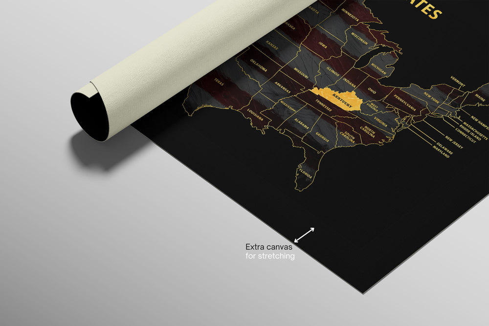 Kentucky State Map — Haptic 3D Embossed Metal Wall Art rolled canvas preview C