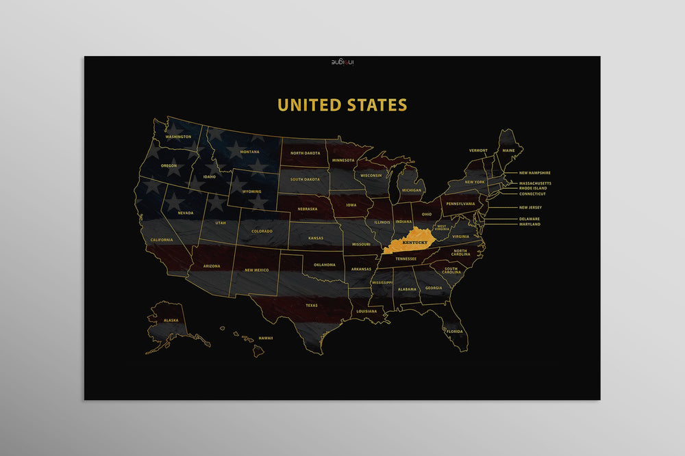 Kentucky State Map — Haptic 3D Embossed Metal Wall Art rolled canvas preview D