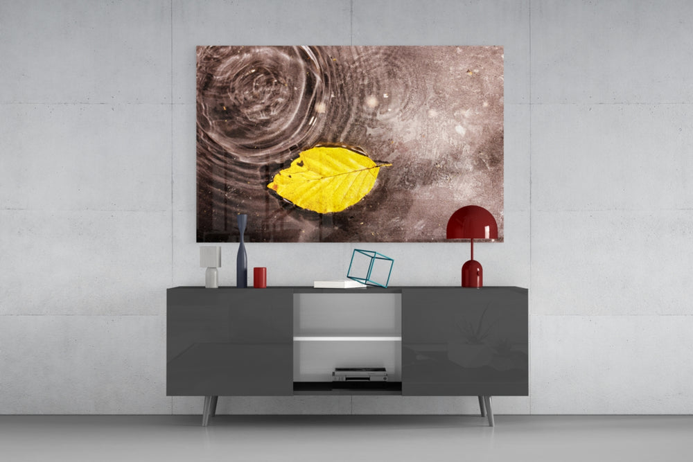 Yellow Leaf Glass Wall Art | Full Tempered Glass Panel View