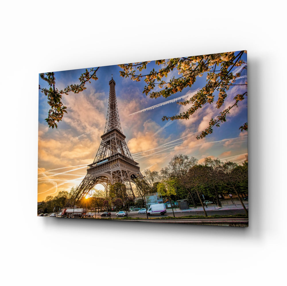 Eiffel Tower panel showcasing Paris sunset light in a contemporary living space
