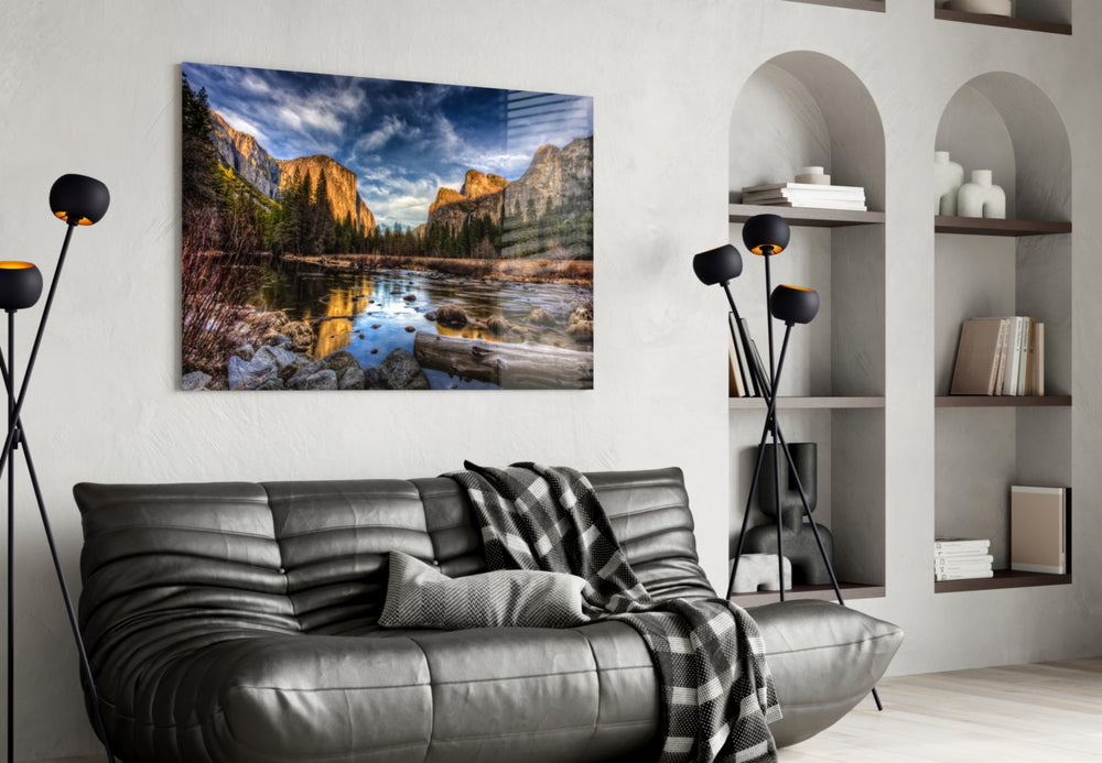 Lake panel adding wilderness calm to a restful bedroom