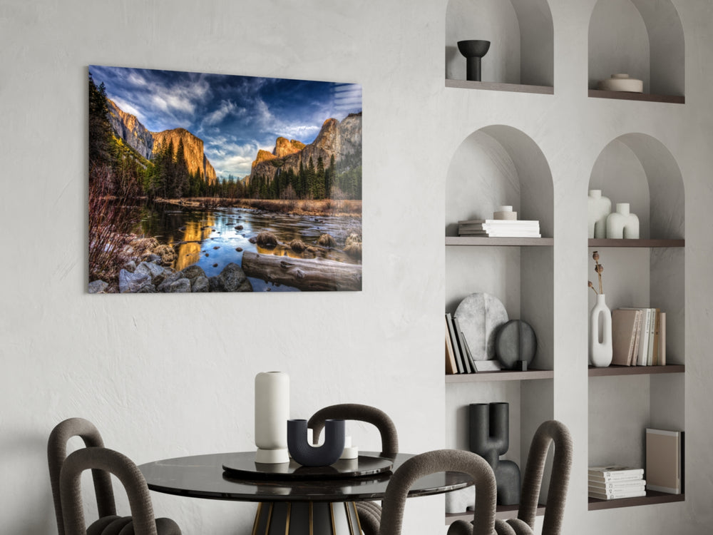 Lake glass print enhancing a hallway with National Park atmosphere