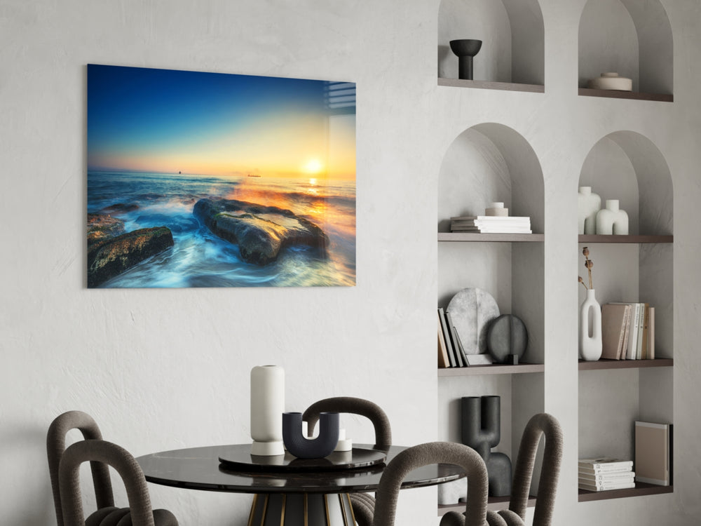 Sea View glass print enhancing a bathroom retreat with ocean mood