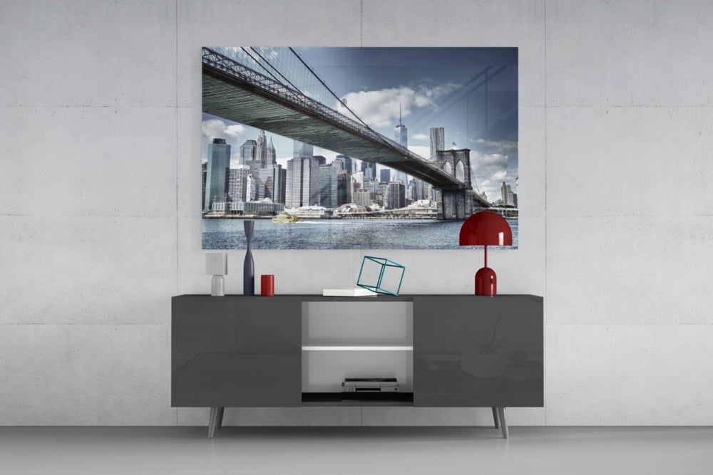 Manhattan Bridge Glass Wall Art | Full Tempered Glass Panel View