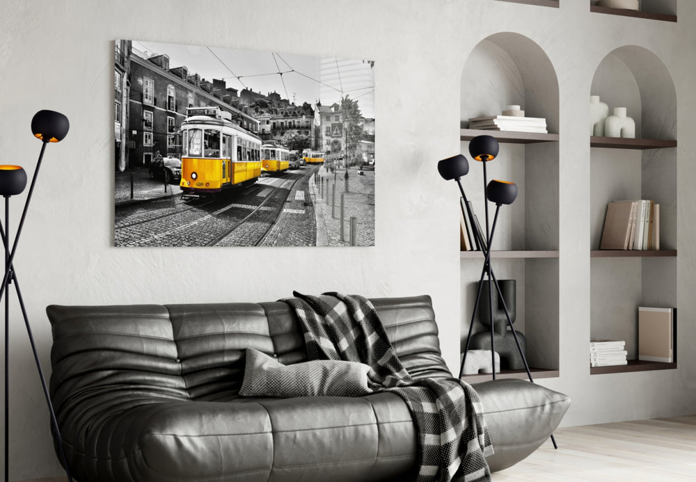 Yellow Tram panel adding European warmth to a hallway