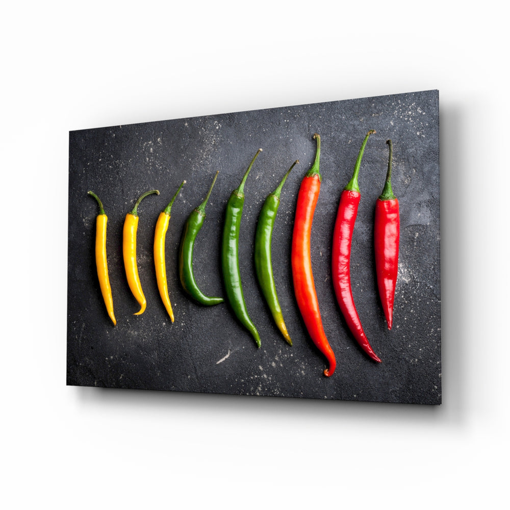 Pepper still-life panel bringing editorial color to a contemporary kitchen