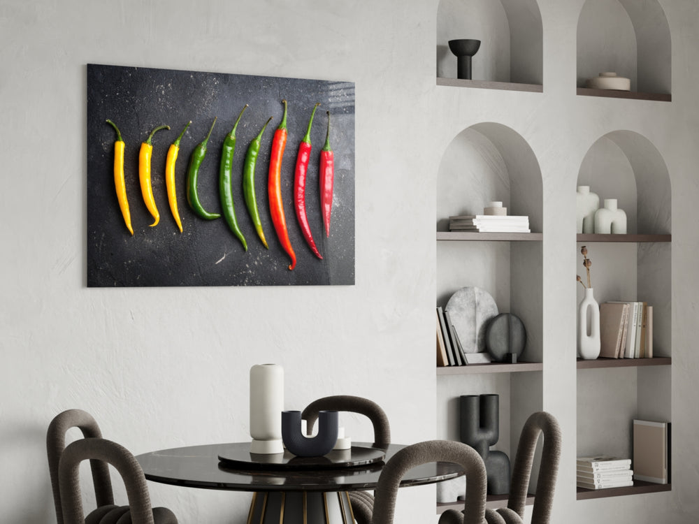 Pepper glass print anchoring a cafe or restaurant wall