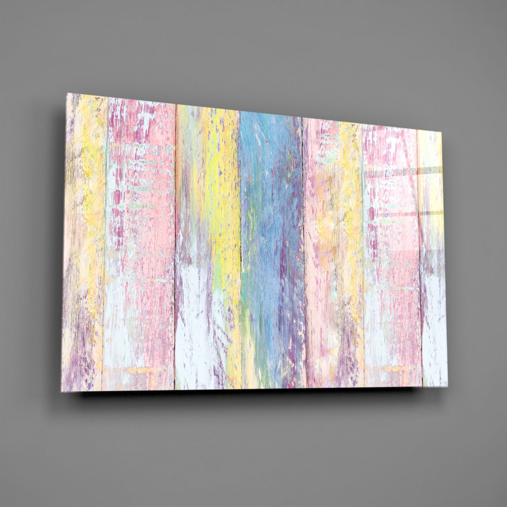 Close-up detail of weathered pastel wooden planks