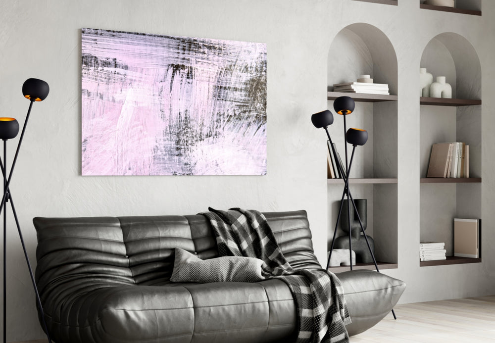Abstract panel adding painterly texture to a hallway