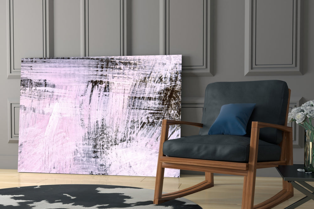 Abstract artwork anchoring a lounge with gentle, nuanced color