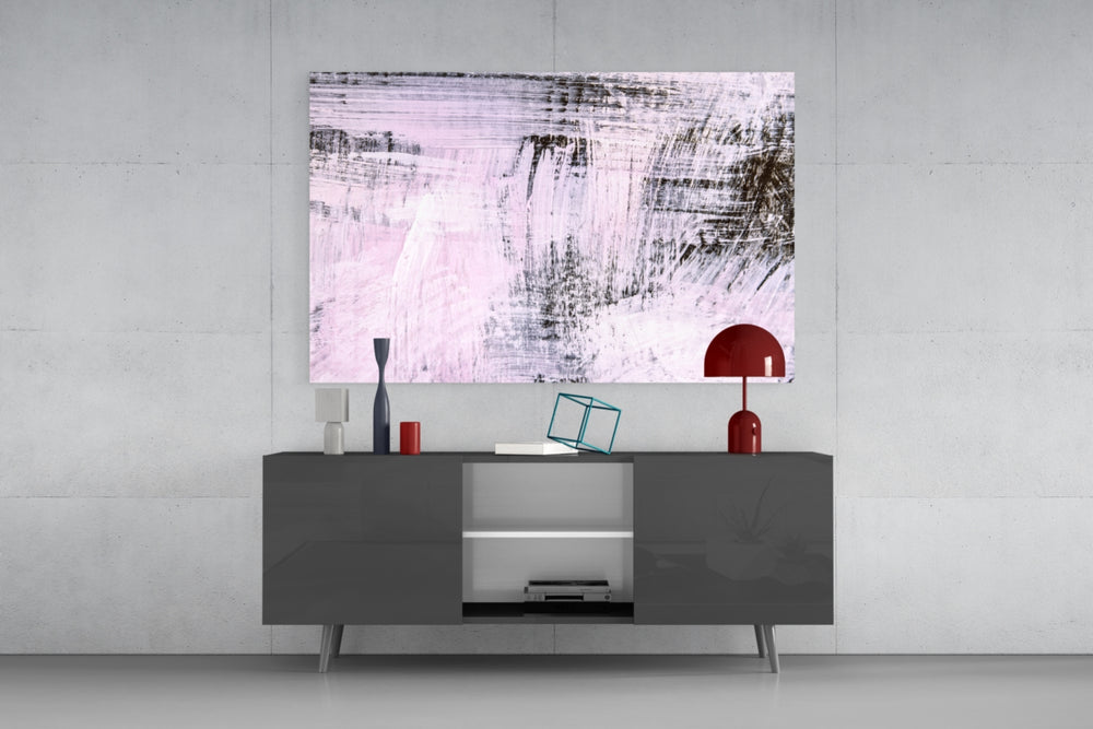 Pink abstract brushstroke glass wall art flat view