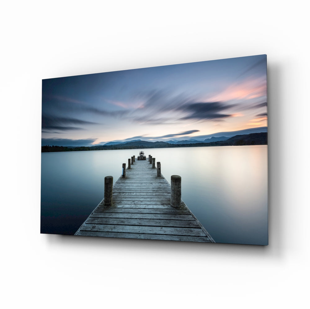 Calm lake dock panel bringing stillness to a contemporary living space