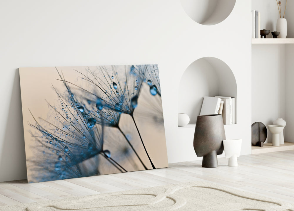 Flower glass wall art styled above a bed in a serene bedroom