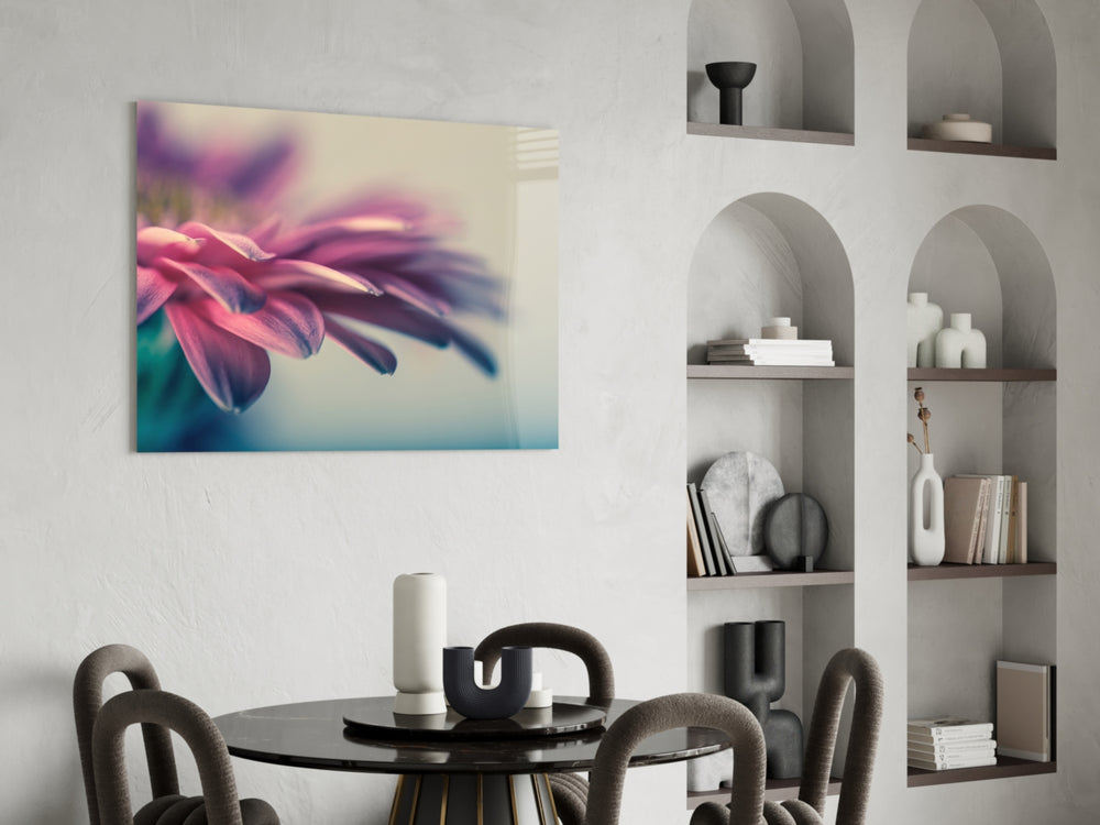 Flower glass print enhancing a hallway with painterly bloom
