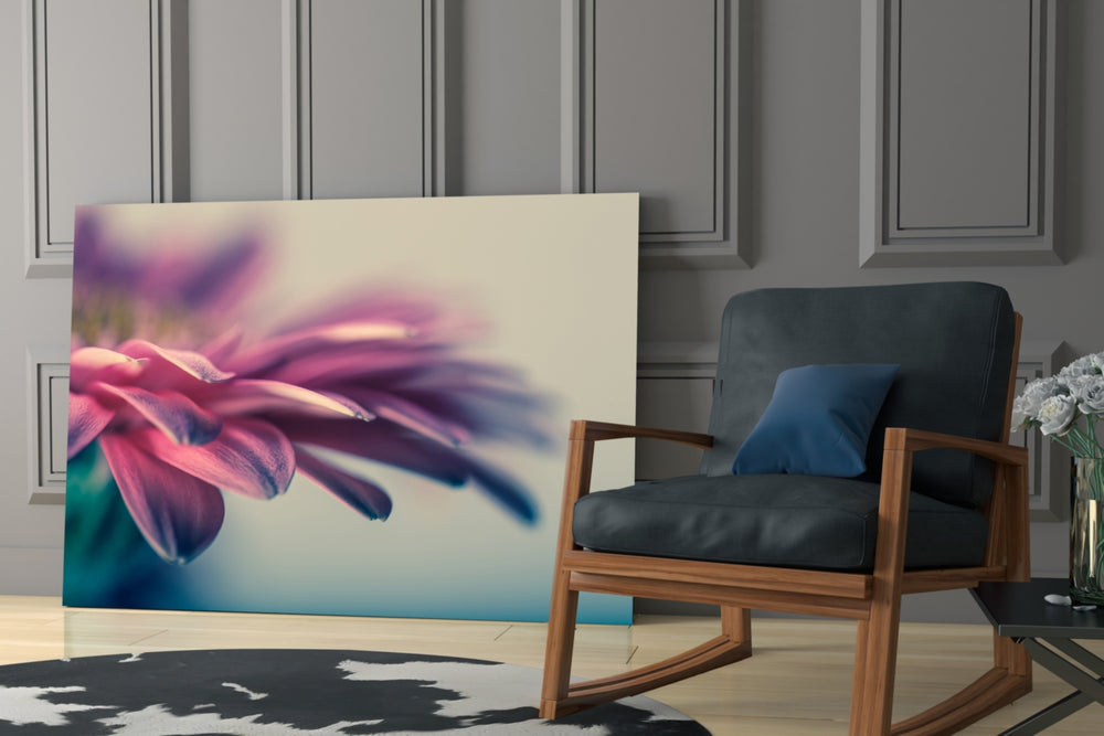 Flower artwork anchoring a reading chair or quiet corner
