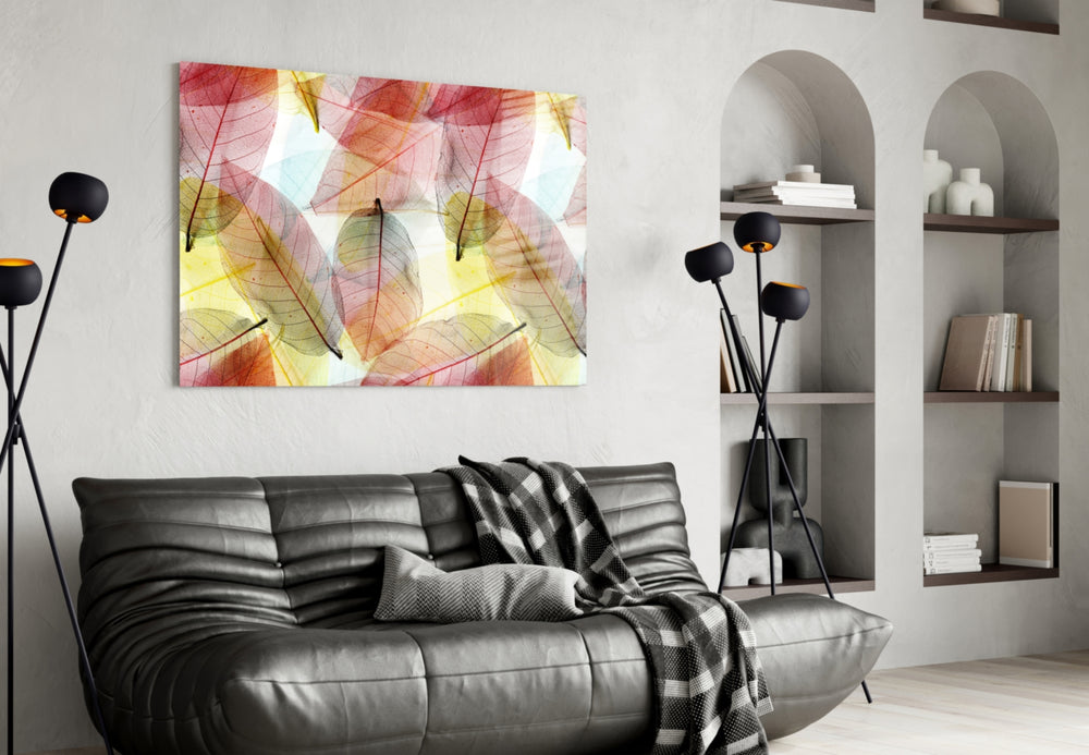 Colorful Leaves panel enhancing a spa-style bathroom retreat