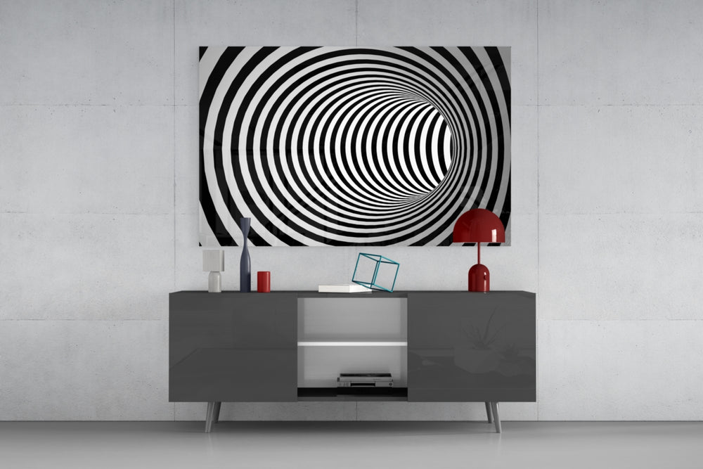 Optical illusion vortex glass wall art flat view