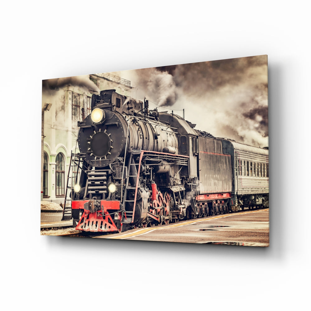 Vintage steam locomotive panel bringing character to a contemporary living space