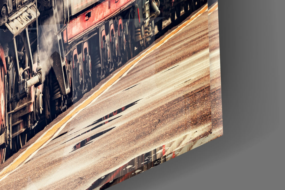 Train panel catching warm light to reveal its sepia detail