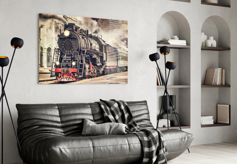 Train panel adding period atmosphere to a masculine lounge
