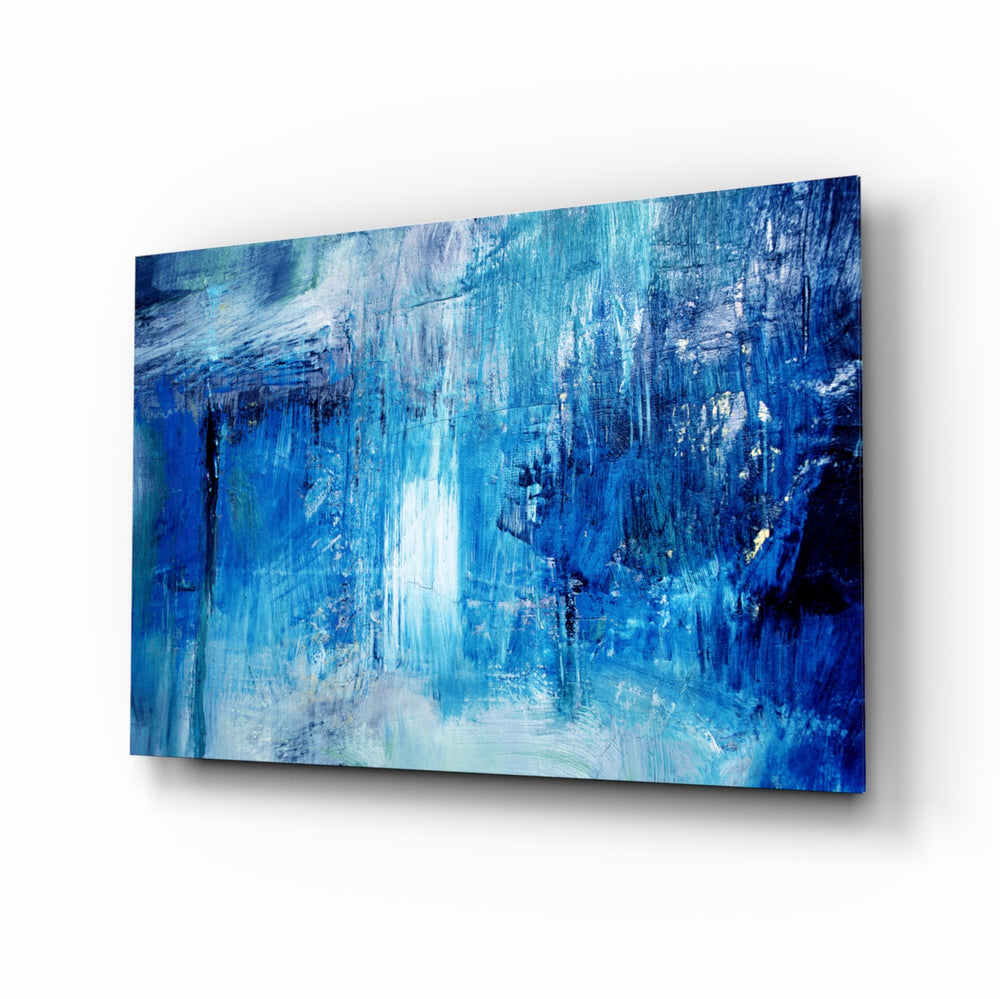 Deep blue monochromatic panel bringing cool calm to a contemporary living space