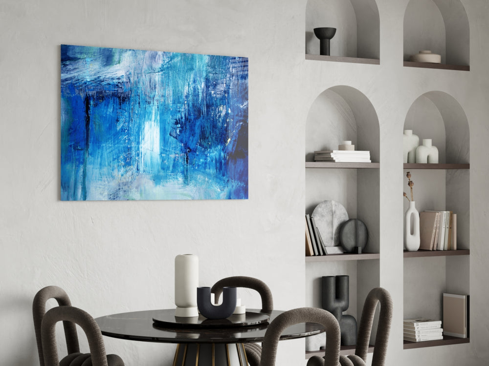 Abstract glass print anchoring a study or home office