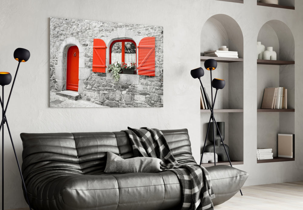 Red Door panel adding cottage warmth to a kitchen wall